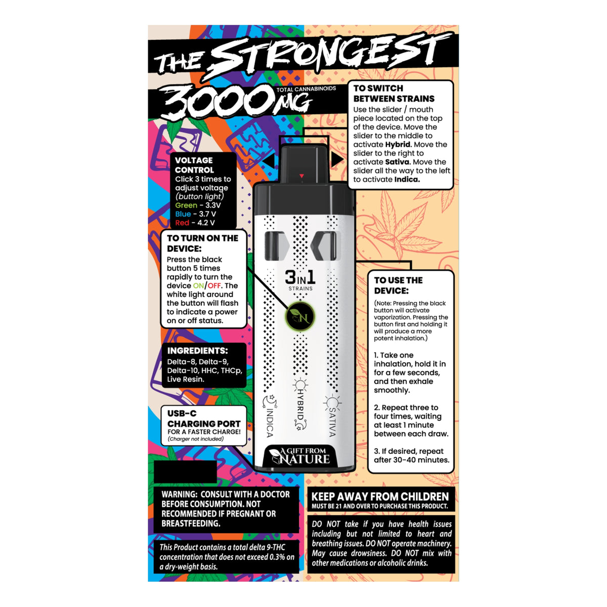 THE STRONGEST - SUPER BLEND THC 3000MG - CEREAL MILK/TOASTED CINNAMON - 3IN1 - Sativa - Hybrid - Inica