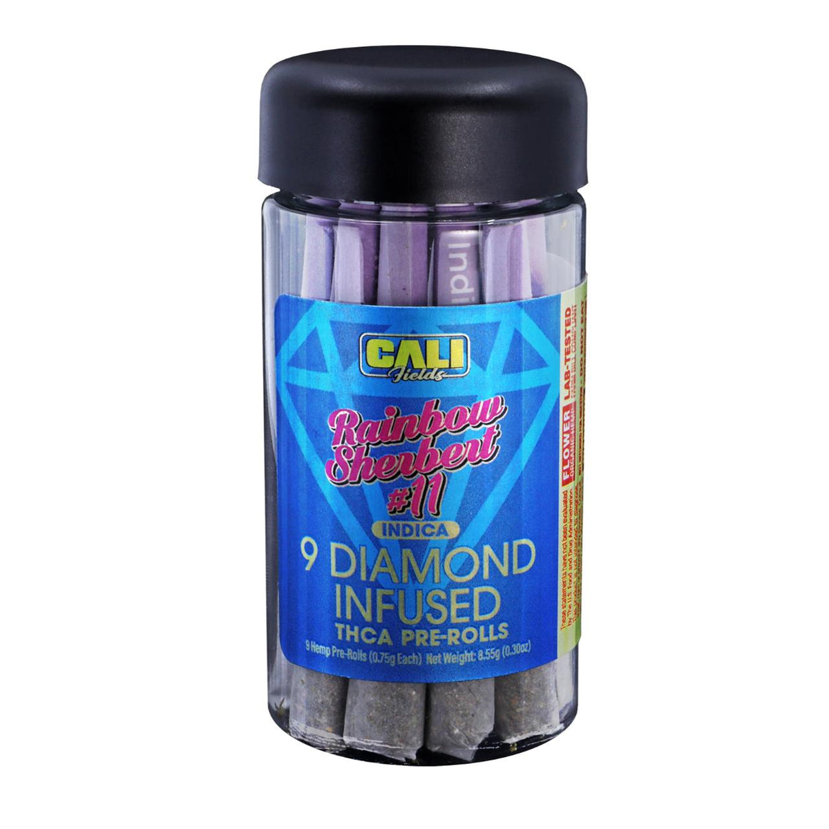 Cali Fields — Rainbow Sherbet #11 Diamond Infused THCA Pre-Rolls (Indica)