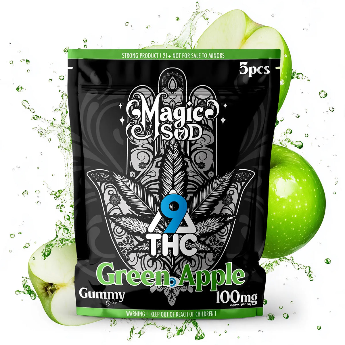 MAGICSOD D9 THC Green Apple Gummies 100mg (5pcs)