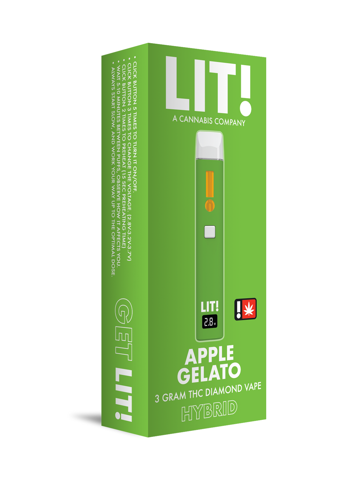 LIT! THC DIAMOND DISPOSABLE VAPE PEN, 3G APPLE GELATO HYBRID