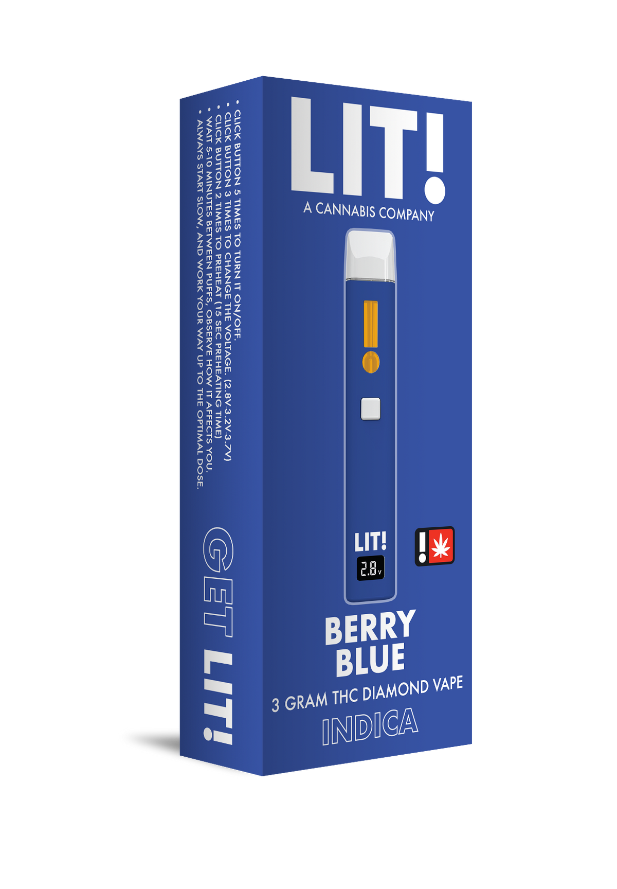 LIT! THC DIAMOND DISPOSABLE VAPE PEN, 3G BERRY BLUE INDICA