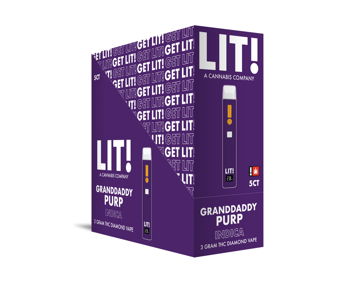 LIT! THC DIAMOND DISPOSABLE VAPE PEN, 3G GRANDDADDY PURP INDICA
