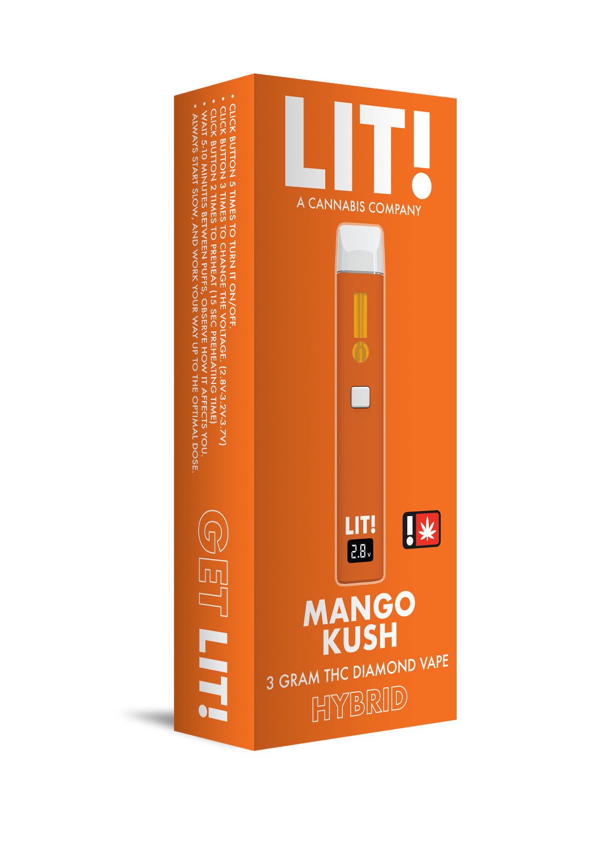 LIT! THC DIAMOND DISPOSABLE VAPE PEN, 3G MANGO KUSH HYBRID
