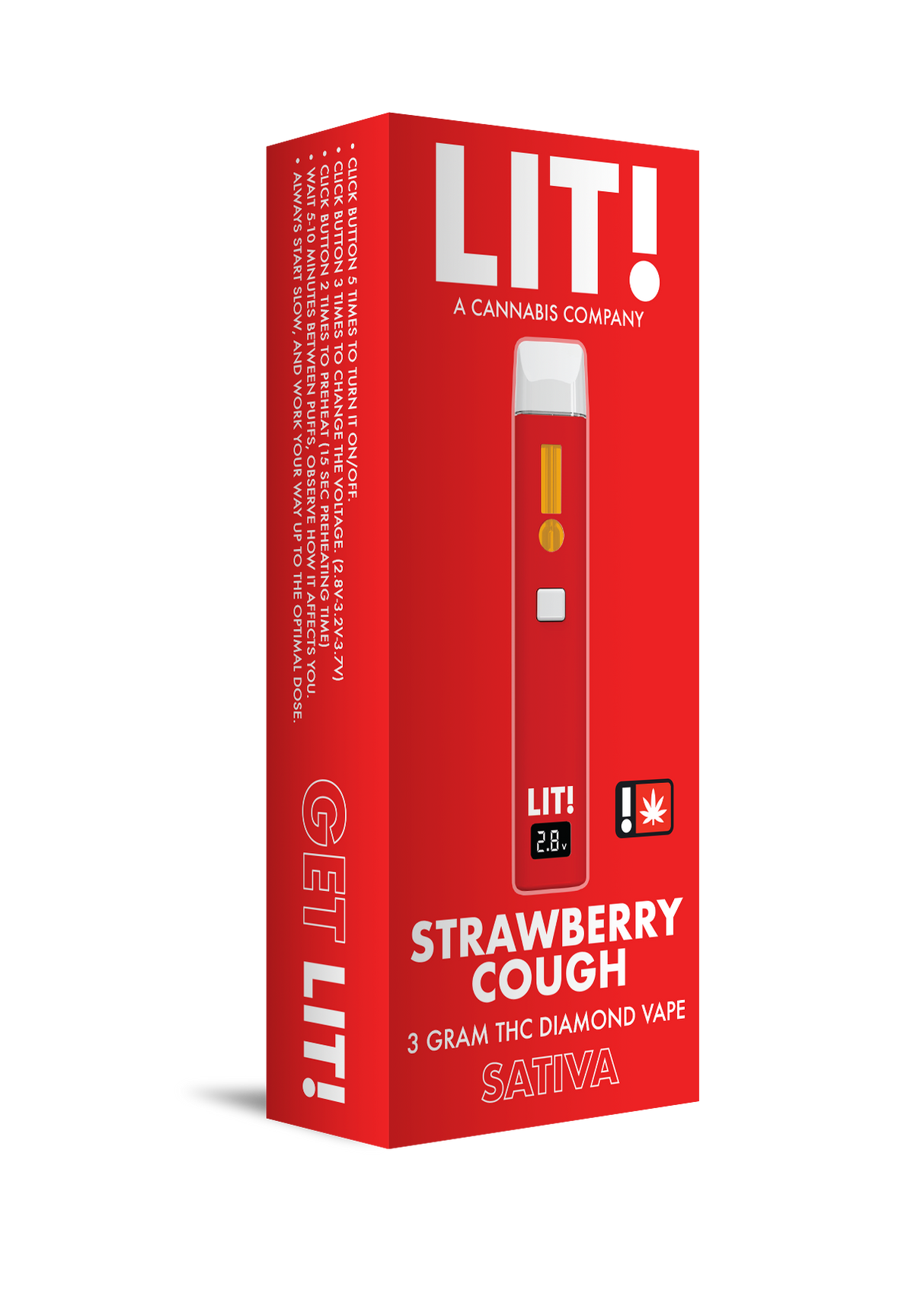 LIT! THC DIAMOND DISPOSABLE VAPE PEN, 3G STRAWBERRY COUGH SATIVA