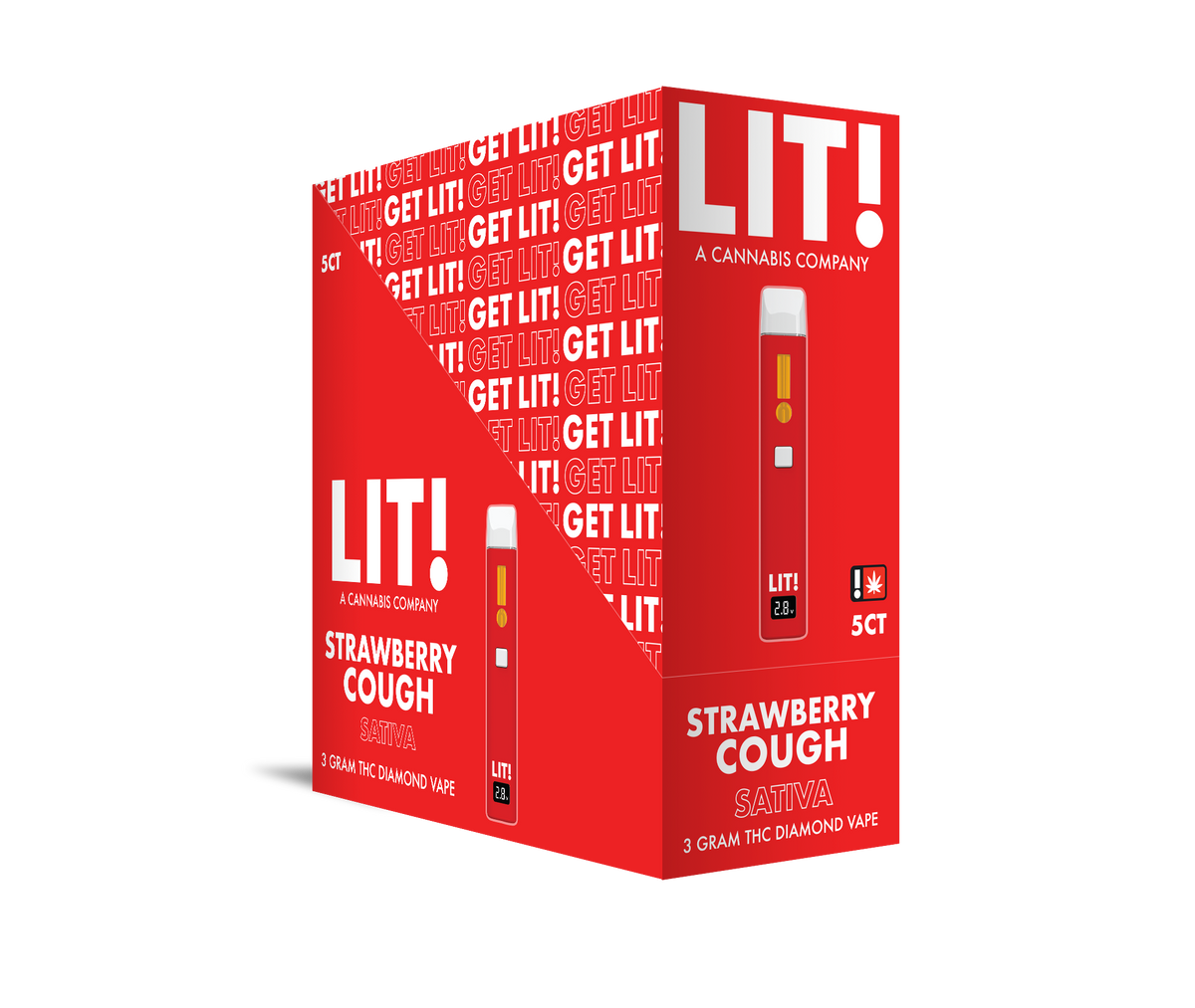 LIT! THC DIAMOND DISPOSABLE VAPE PEN, 3G STRAWBERRY COUGH SATIVA