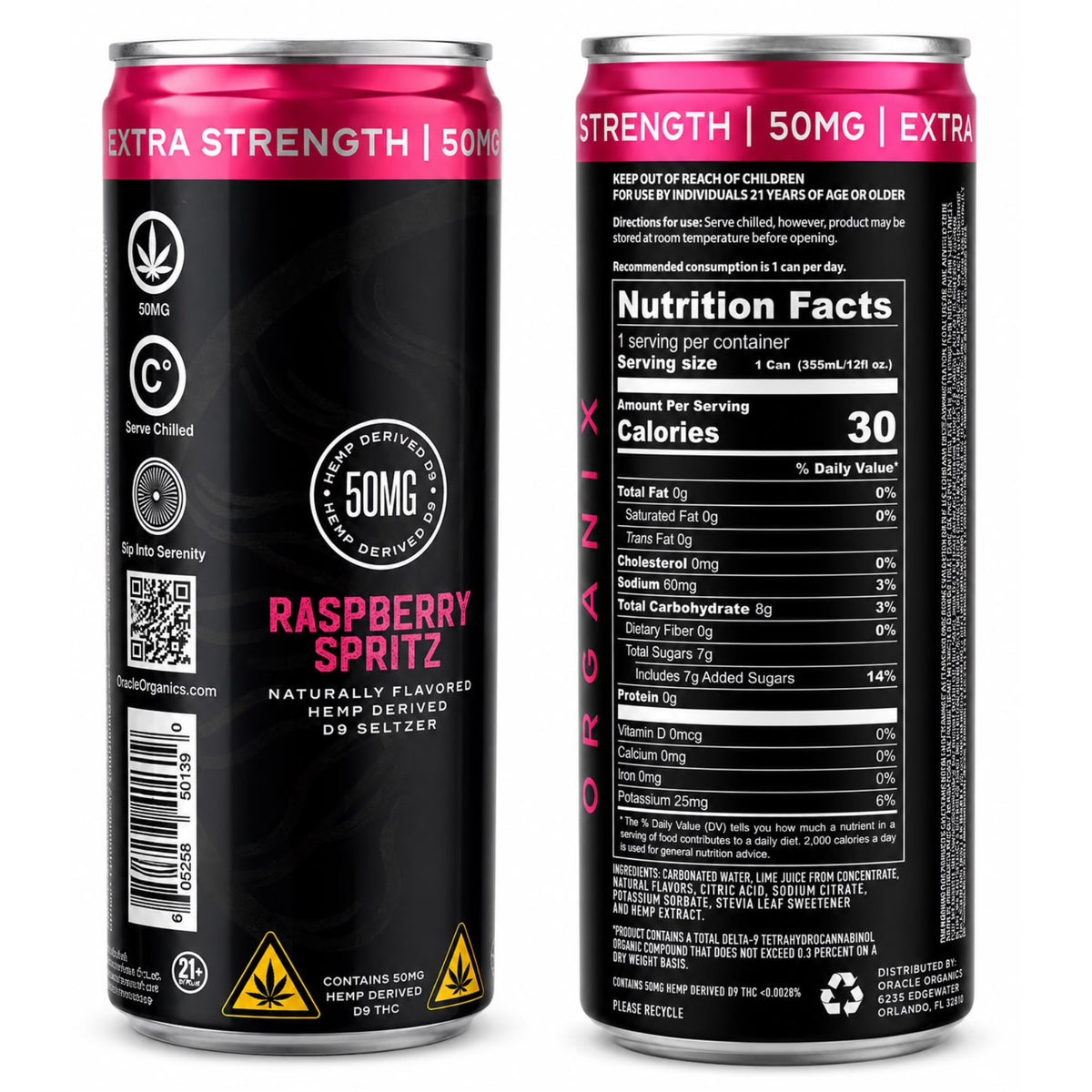 Oracle Organix EXTRA STRENGTH Sparkling THC Seltzer – 50mg Raspberry Spritz