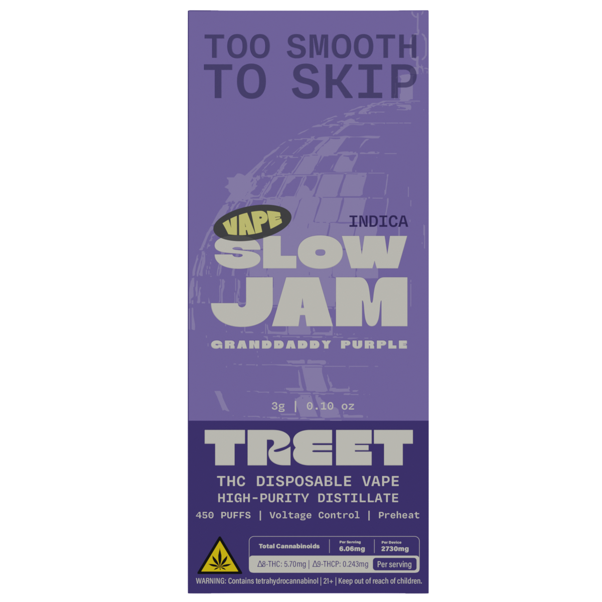 TREET 3G THC DISPOSABLE VAPE โ SLOW JAM GRANDDADDY PURPLE (INDICA)