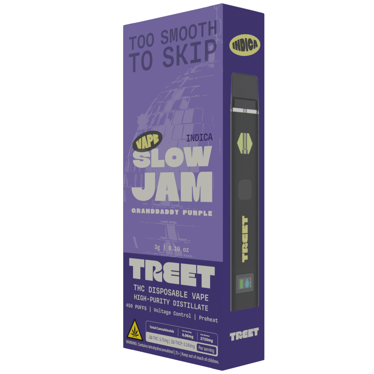 TREET 3G THC DISPOSABLE VAPE โ SLOW JAM GRANDDADDY PURPLE (INDICA)