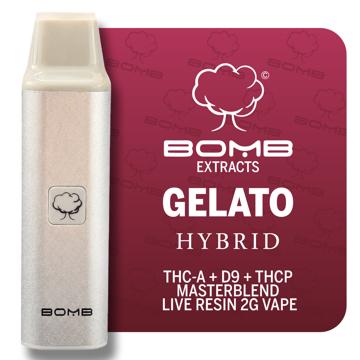 BOMB EXTRACTS THC-A + D9 + THCP MASTERBLEND LIVE RESIN 2G VAPE GELATO - HYBRID