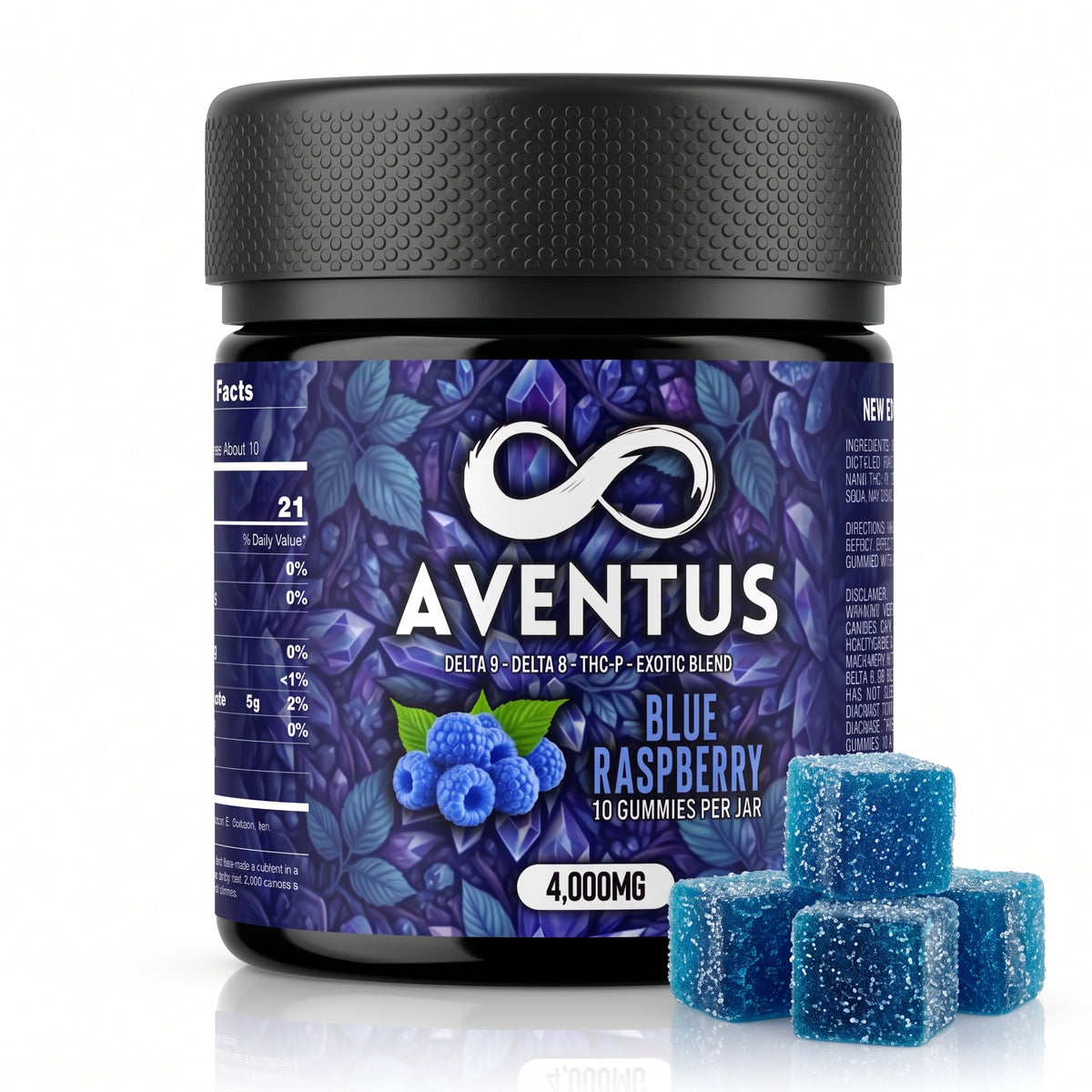 Aventus Blue Raspberry Exotic Blend Gummies – Delta-9, Delta-8 & THC-P – 4,000mg