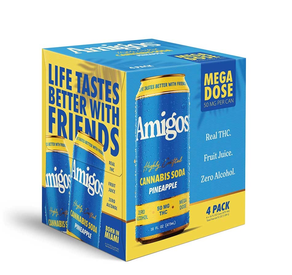 Amigos THC Sodas – 50mg Delta 9 THC | High-Dose, Fast-Onset, Alcohol-Free (4 Pack)