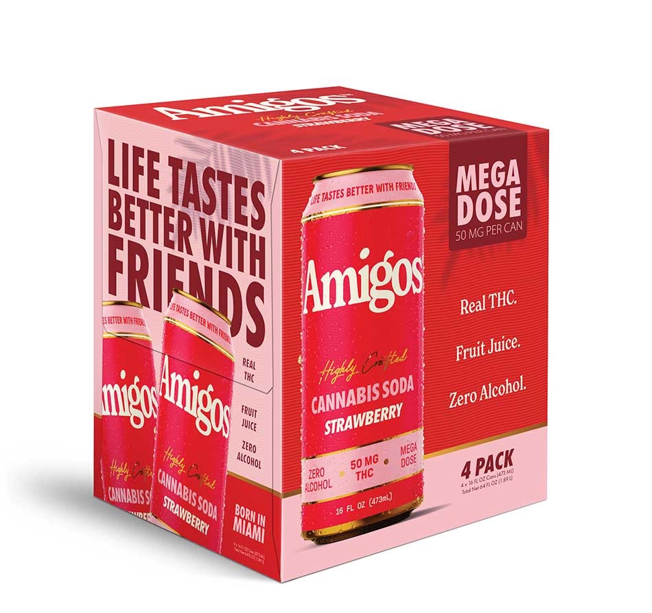 Amigos THC Sodas – 50mg Delta 9 THC | High-Dose, Fast-Onset, Alcohol-Free (4 Pack)