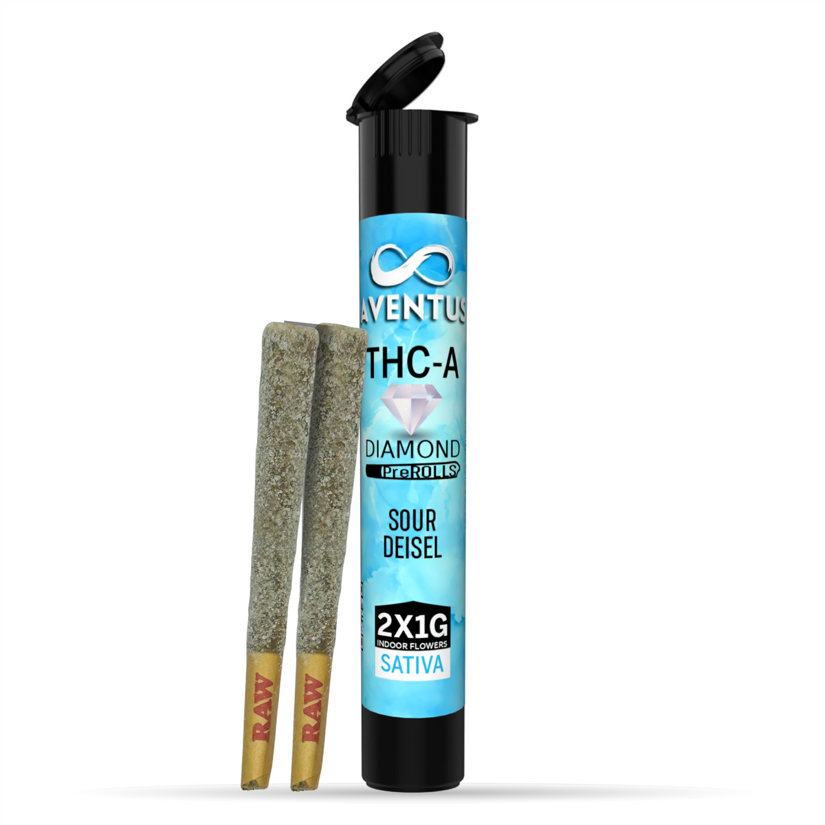 Aventus8 THC-A Pre-Rolls with THC-P Diamonds – Sour Diesel (2x1g | Sativa)