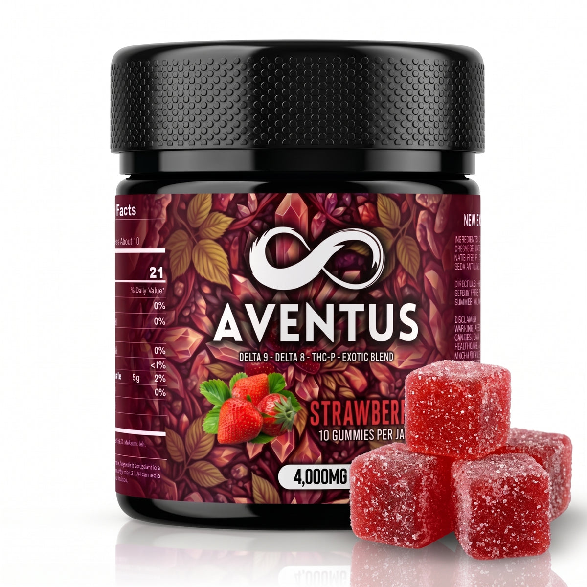 Aventus Strawberry Exotic Blend Gummies – Delta-9, Delta-8 & THC-P – 4,000mg