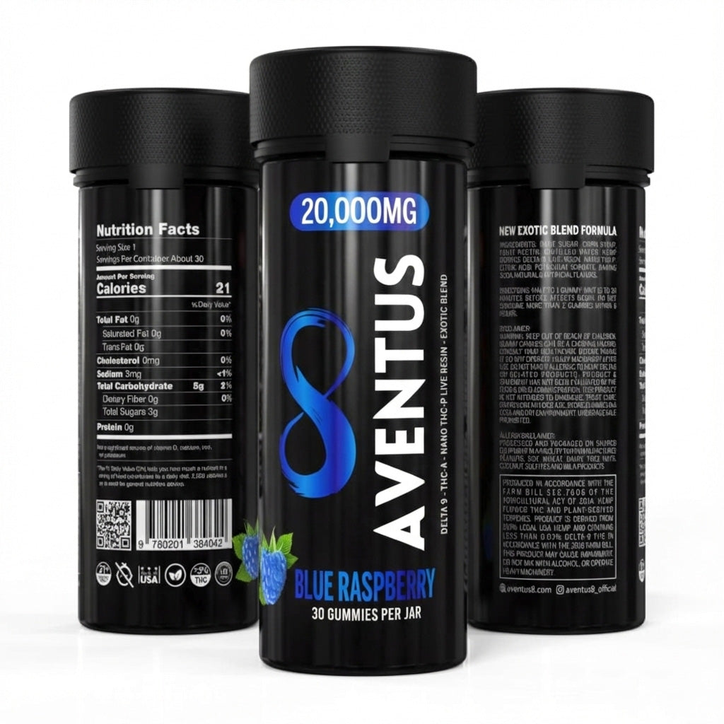 Aventus Exotic Blend Gummies –  Blue Raspberry 20,000mg, 30ct Jar