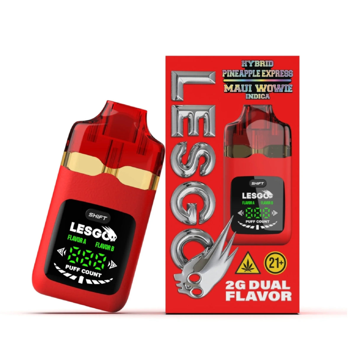 LESGO Delta-8 + THCP + CBN Disposable Vape – 1750mg, Pineapple express (Hybrid) - Maui Wowie (indica)