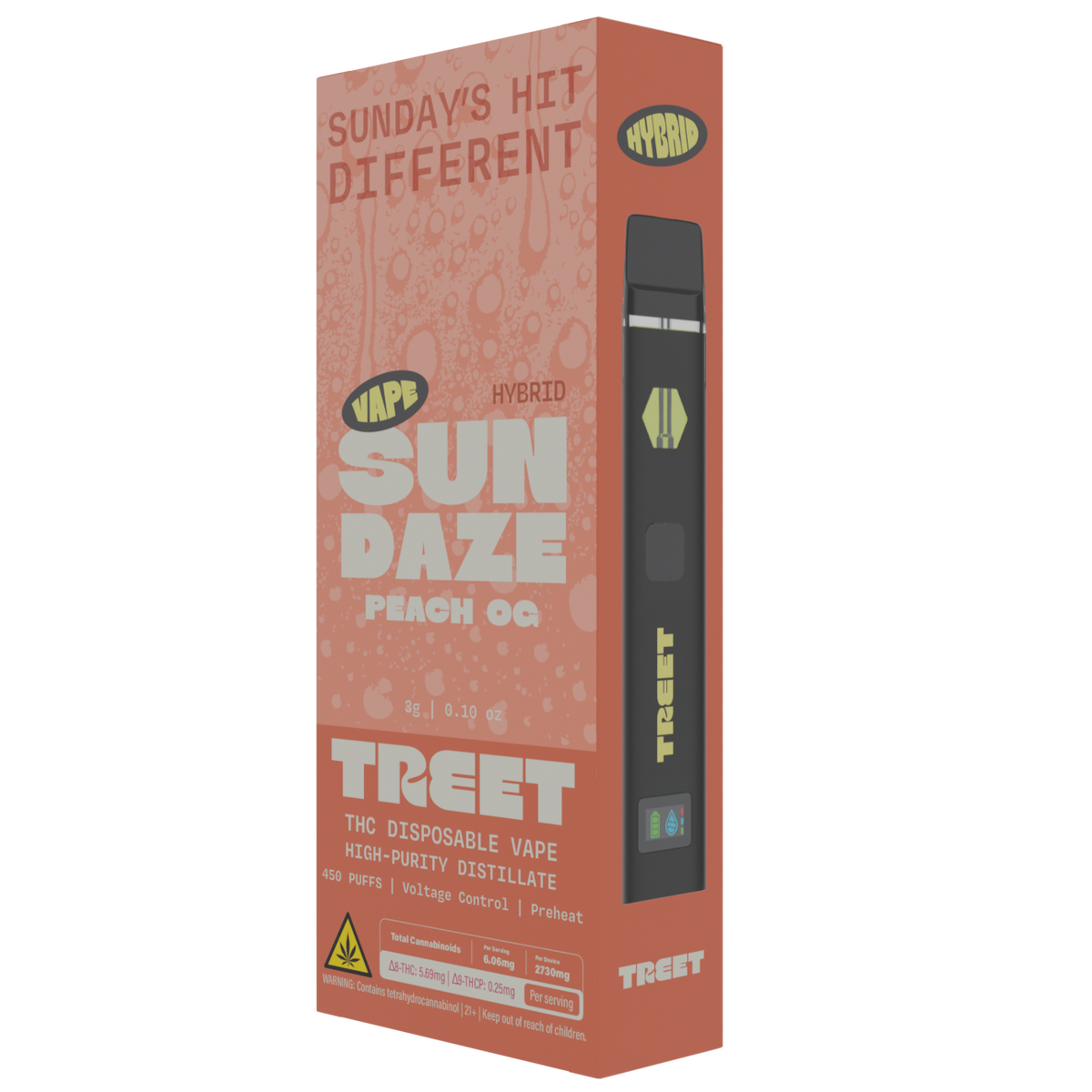 TREET 3G THC DISPOSABLE VAPE - SUN DAZE  PEACH OG (HYBRID)