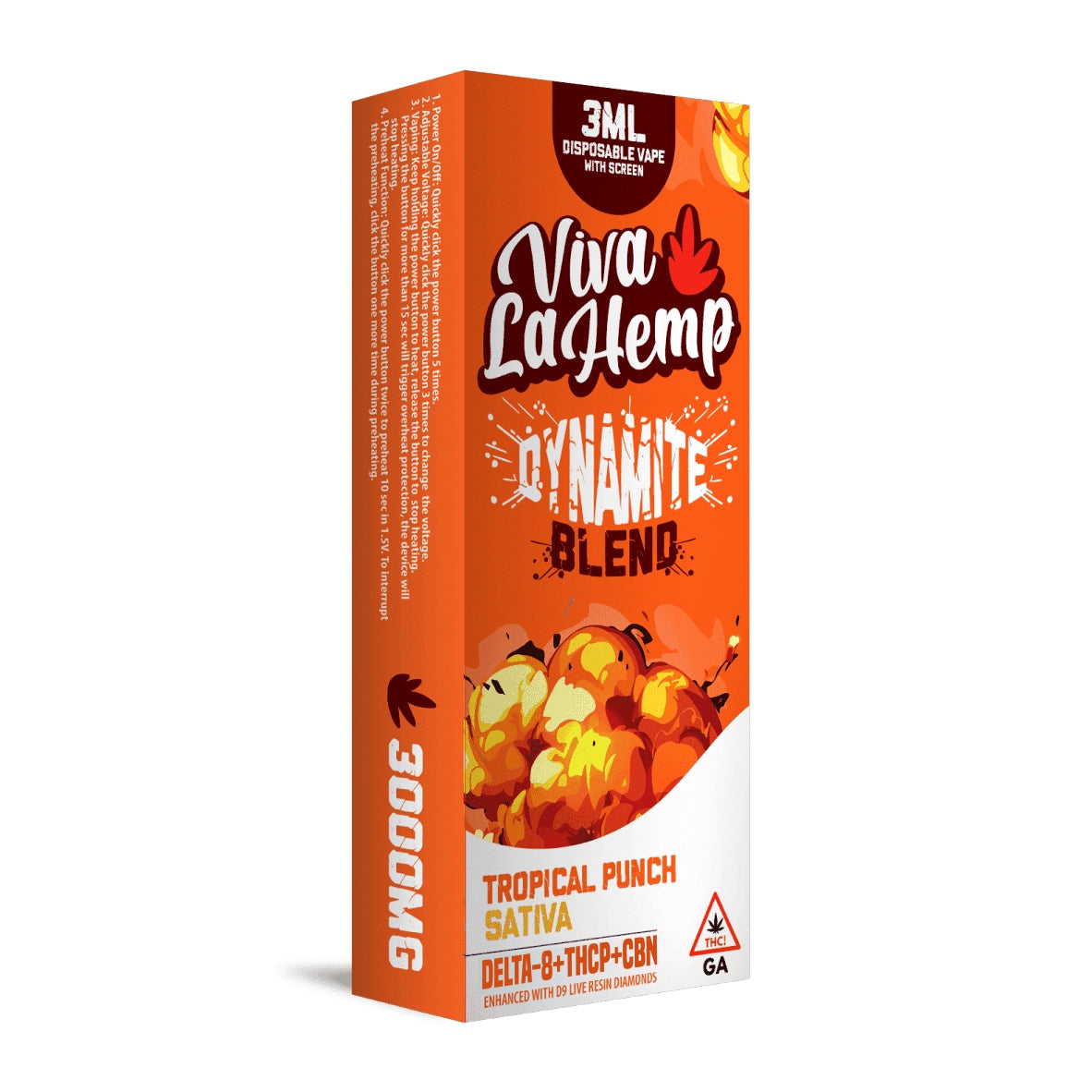 Viva La Hemp 3ML Disposable Vape – Dynamite Blend 3000mg - Tropical Punch