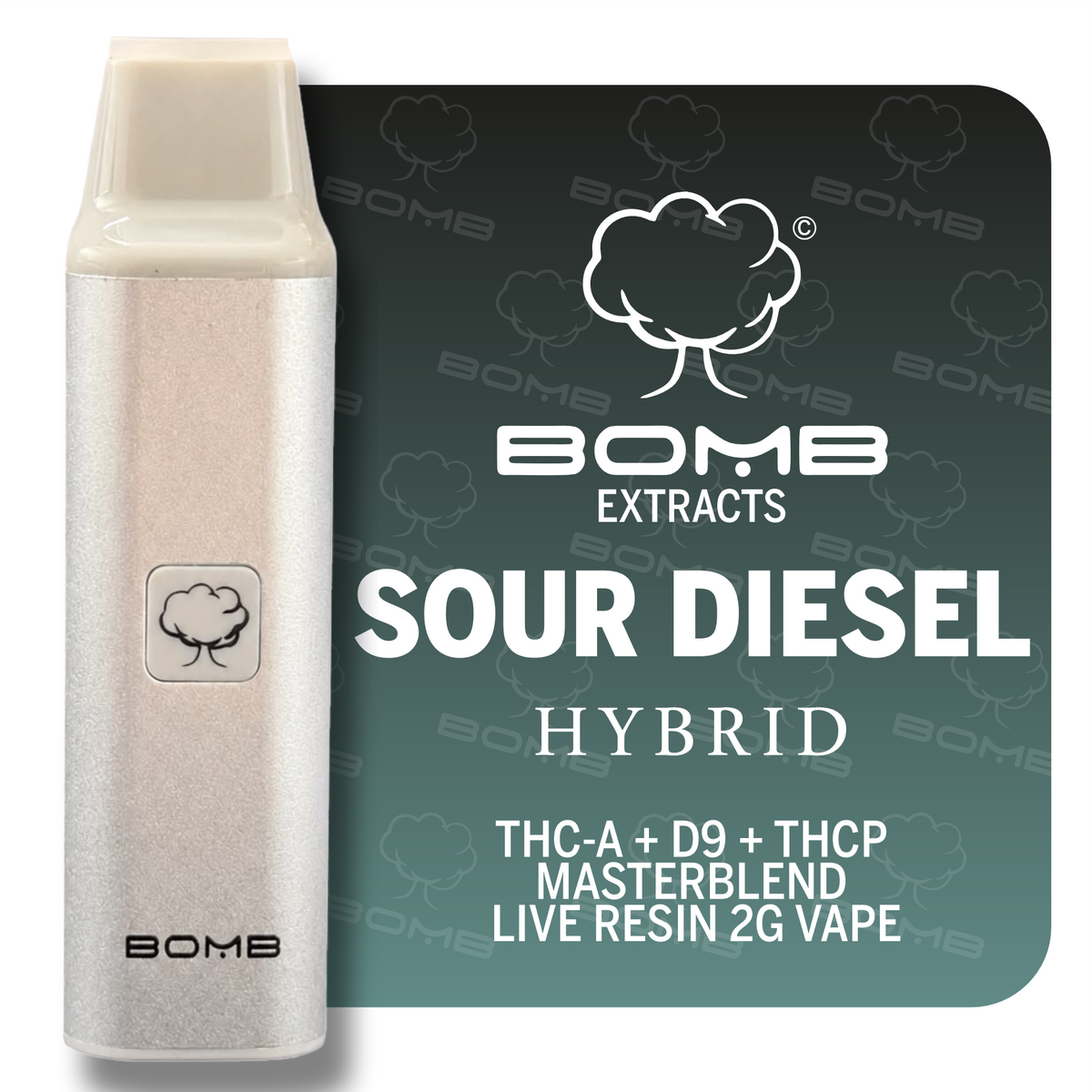 BOMB EXTRACTS THC-A + D9 + THCP  MASTERBLEND  LIVE RESIN 2G VAPE SOUR DIESEL   - HYBRID