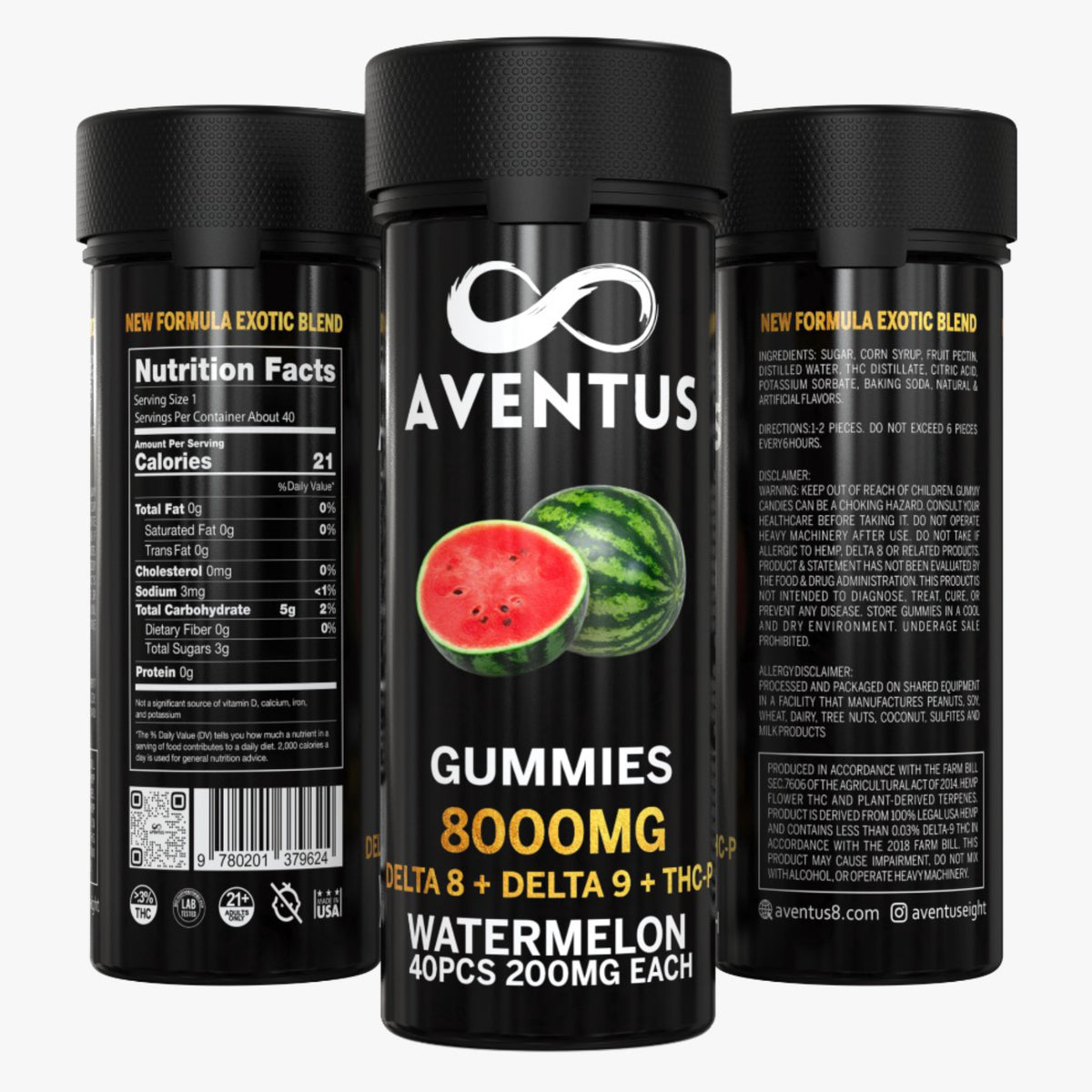8000mg AVENTUS8 GUMMIES WATERMELON DELTA 8 + DELTA 9 + THC-P  STRONG EXOTIC BLEND