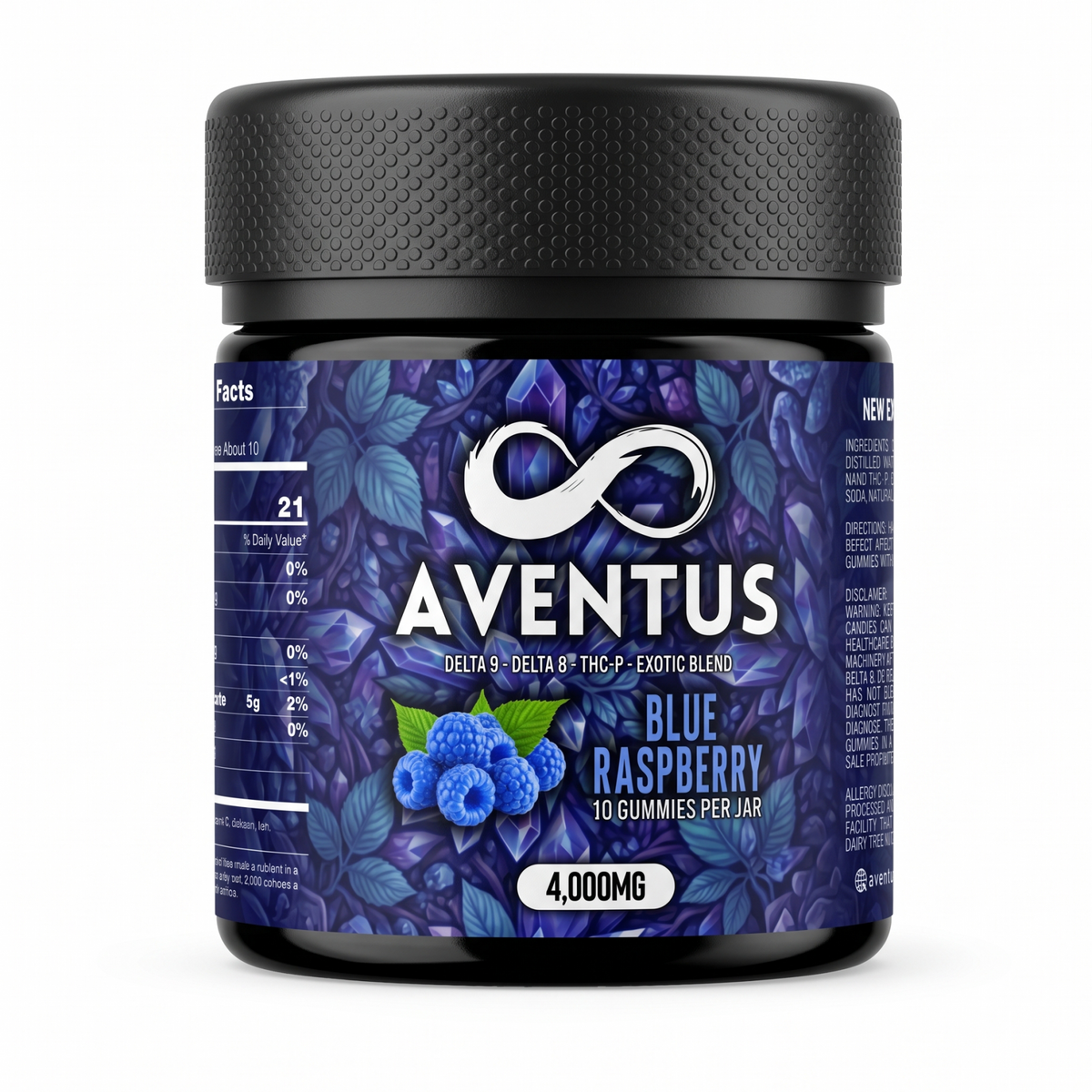 Aventus Blue Raspberry Exotic Blend Gummies – Delta-9, Delta-8 & THC-P – 4,000mg