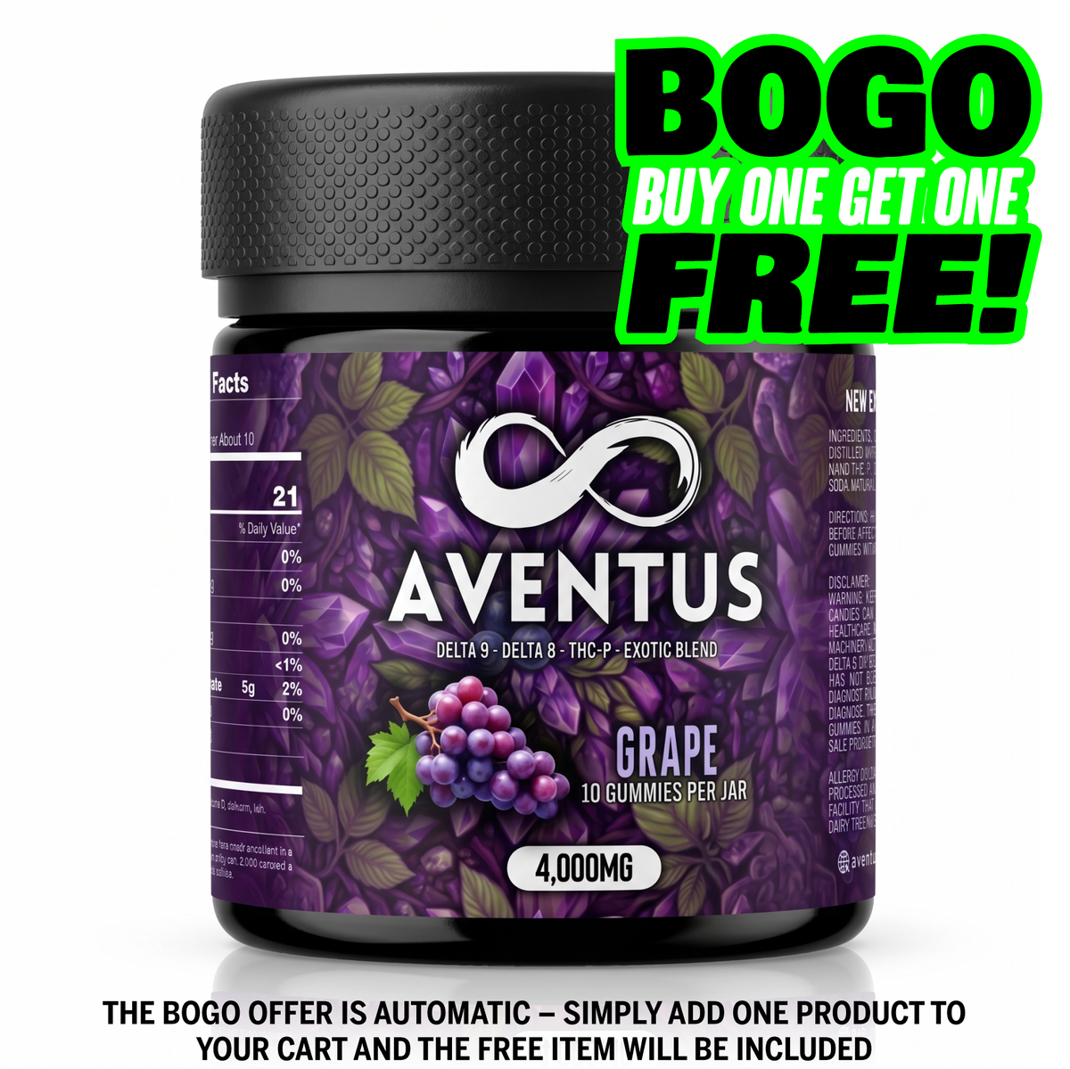 Aventus Grape Exotic Blend Gummies – Delta-9, Delta-8 & THC-P – 4,000mg