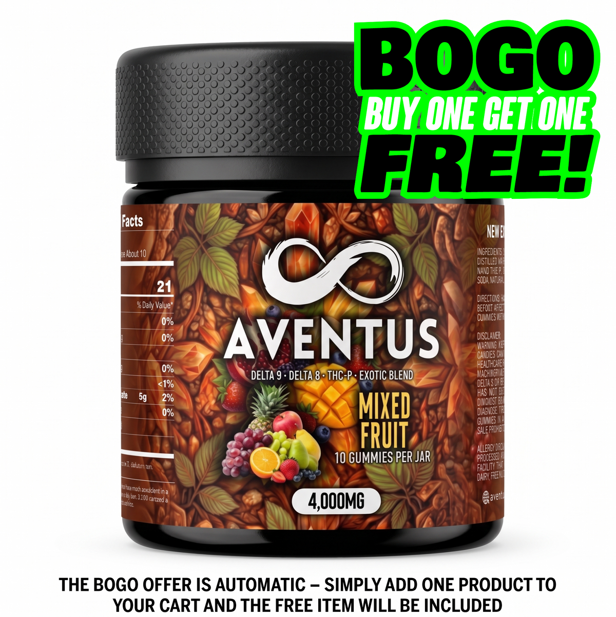 Aventus Mixed Fruit Exotic Blend Gummies – Delta-9, Delta-8 & THC-P – 4,000mg