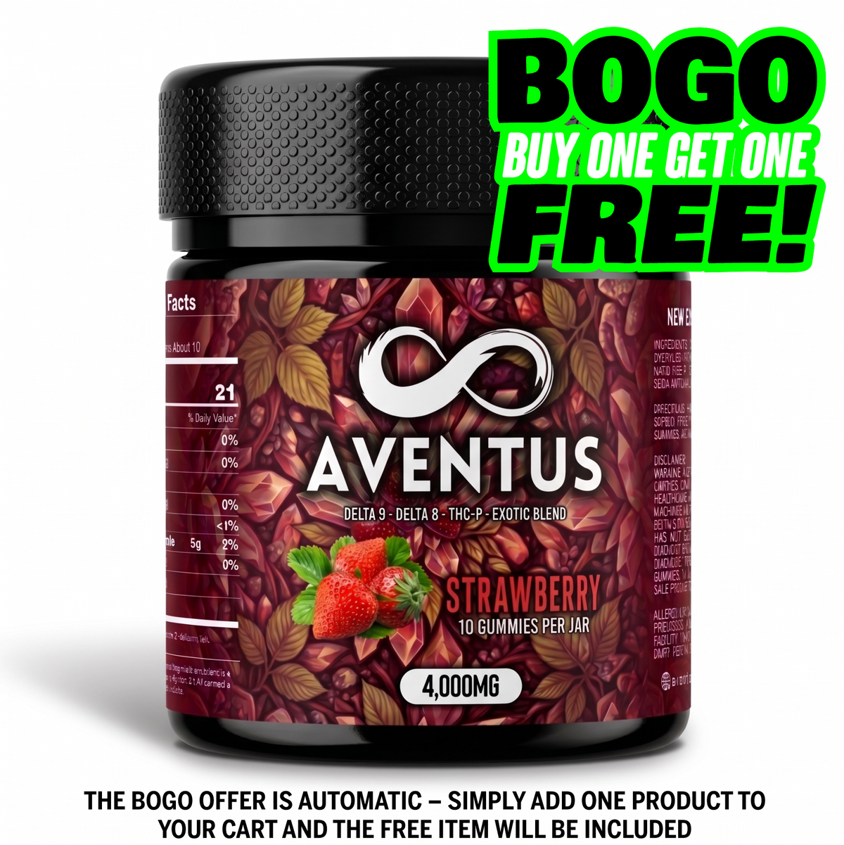 Aventus Strawberry Exotic Blend Gummies – Delta-9, Delta-8 & THC-P – 4,000mg