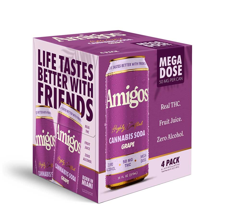 Amigos THC Sodas – 50mg Delta 9 THC | High-Dose, Fast-Onset, Alcohol-Free (4 Pack)