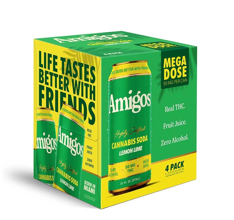 Amigos THC Sodas – 50mg Delta 9 THC | High-Dose, Fast-Onset, Alcohol-Free (4 Pack)