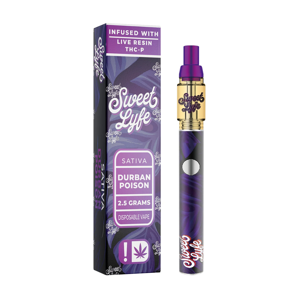 Disposable Vape Pen 2.5ml Infused with Live Resin + THCP - Durban Poison - Sativa